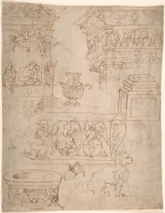 Sheet of Studies of Sculptural Elements and Architectural Ornaments