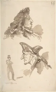 Sheet of Studies: Two Male Heads in Profile and Standing Man