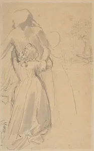 Sheet of Studies with Female Figure Kneeling and Embracing Standing Figure