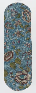 Sheet with an overall floral and dot pattern on blue background