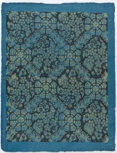 Sheet with overall floral pattern on blue background