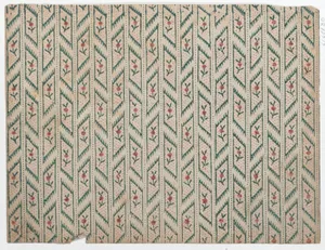 Sheet with overall red and green vine and dot pattern