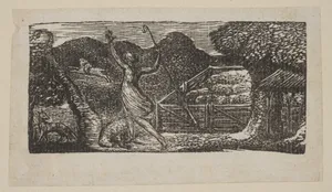 Shepherd Chases Away a Wolf, from Thornton's "Pastorals of Virgil"