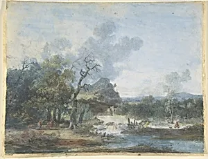 Shepherdess near a Waterfall