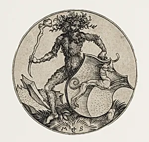 Shield with Greyhound Held by Wild Man by Martin Schongauer