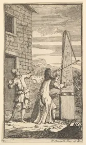 Sidrophel Examining the Kite Through His Telescope (Seventeen Small Illustrations for Samuel Butler's Hudibras, no. 10)