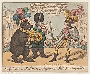 Single Combat in Moor-Fields or Magnamimous Paul O' challenging All O' by Thomas Rowlandson