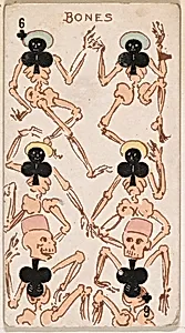 Six of Clubs, Bones, from Harlequin Cards, 2nd Series (N220) issued by Kinney Bros. by Kinney Brothers Tobacco Company