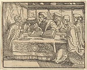 Six Scholars Sitting Around a Table