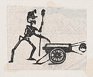 Skeleton firing a canon, from a broaside entitled 'De este famoso hipodromo en la pista, no faltara ni un solo periodista', published by Antonio Vanegas Arroyo. by José Guadalupe Posada