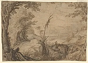 Skeleton Hanging from a Tree in a Landscape by Paul Bril