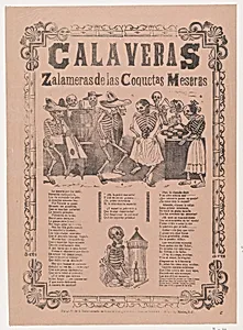 Skeletons (calaveras) dancing and drinking, relating to the coquettish waitress, corrida in bottom section by José Guadalupe Posada|Antonio Vanegas Arroyo