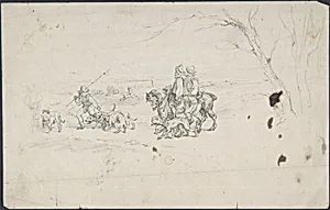 Sketch of horsemen with dogs by Anonymous, German, 19th century