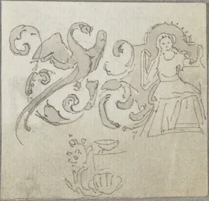 Sketch of Seated Female Figure with Foliate Decoration