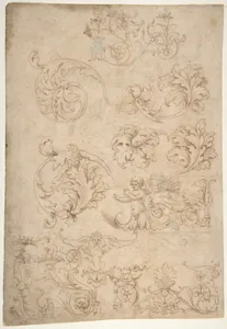 Sketchbook Sheet of Ornamental Studies, (recto and verso)