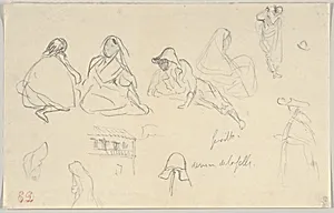 Sketches of Figures and a Tile-Roofed Building, Seville, Spain by Eugène Delacroix