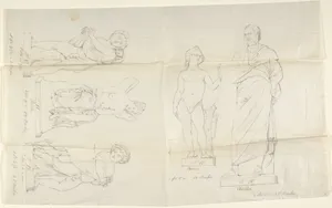 Sketches of Five Statues: Love, Aristides, Putto with a Cat, Psyche, and Putto with a Dog
