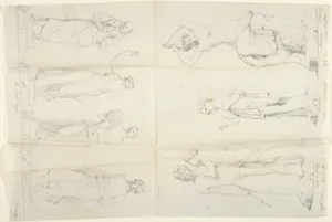 Sketches of Seven Sculptures: The Four Seasons, Venus and Adonis, A Beggar, and Salmacis
