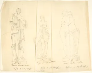 Sketches of Three Statues: Diana, Nymph Bathing and Cupid and Pysche