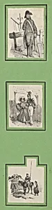 Soldiers (3 prints of varying size pasted onto a green sheet) by Victor Adam