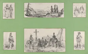 Soldiers and Landscapes, (6 prints mounted onto a green album sheet)