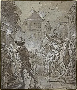 Soldiers pillaging a town