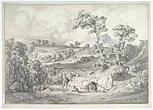 Southern landscape with a man and a snake by Heinrich Dreber