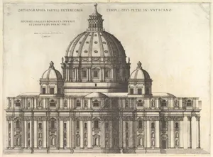 Speculum Romanae Magnificentiae: Elevation Showing the Exterior of Saint Peter's Basilica from the South as Conceived by Michelagelo (Published in 1569)