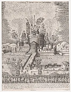 Speculum Romanae Magnificentiae: The Girandola at the Castel Sant'Angelo, Rome, 1579 by Giovanni Ambrogio Brambilla|Claudio Duchetti