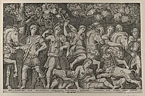 Speculum Romanae Magnificentiae: The Lion Hunt by Marcantonio Raimondi|Antonio Salamanca