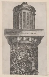 Speculum Romanae Magnificentiae: The upper portion of Trajan's Column, showing arabesque work on the crowning turret