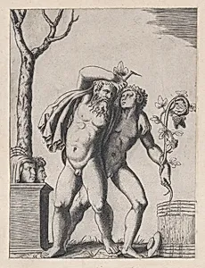 Speculum Romanae Magnificentiae: Young and Old Bacchant by Marcantonio Raimondi|Raphael (Raffaello Sanzio or Santi)|Giulio Romano