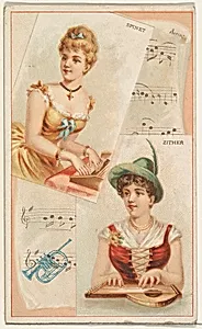 Spinet and Zither, from the Musical Instruments series (N121) issued by Duke Sons & Co. to promote Honest Long Cut Tobacco by W. Duke, Sons & Co.|Schumacher & Ettlinger