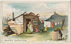 Squatter's Shanty, New York City, from the Habitations of Man series (N113) issued by W. Duke, Sons & Co. to promote Honest Long Cut Smoking and Chewing Tobacco by W. Duke, Sons & Co.|American Tobacco Company|The Giles Company