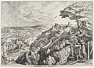 St. Jerome in the Wilderness (S. Hieronymus in Deserto) from The Large Landscapes by Pieter Bruegel the Elder|Johannes van Doetecum I|Lucas van Doetecum|Hieronymus Cock