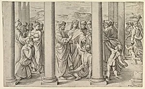 St. Peter and St. John healing the lame man at the gate of the temple by Battista Franco|Raphael (Raffaello Sanzio or Santi)
