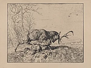 Stag Fighting a Wolf, after Antoine Louis Barye