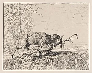 Stag Fighting a Wolf, after Antoine Louis Barye