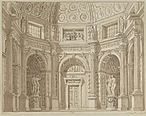 Stage Design, with Four other Drawings