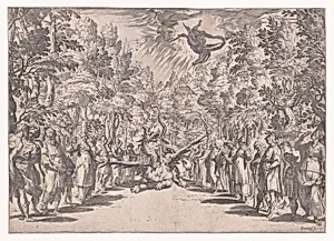 Stage set for the marriage of Ferdinand de' Medici and Christine of Lorraine in Florence in 1589; Apollo and the Python by Andrea Boscoli|Bernardo Buontalenti (Bernardo delle Girandole)|Agostino Carracci