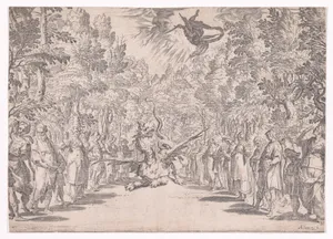 Stage set for the marriage of Ferdinand de' Medici and Christine of Lorraine in Florence in 1589; Apollo and the Python