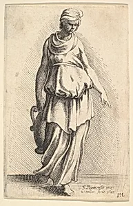 Standing female figure carrying a vessel by Parmigianino (Girolamo Francesco Maria Mazzola)|Wenceslaus Hollar