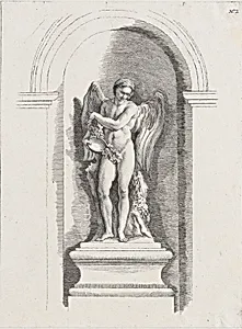 Standing male angel holding an empty bowl and looking down; allegory of Winter; after a bas-relief on the Fontaine des Quatre-Saisons (Paris) by Anonymous, French, 18th century|Edme Bouchardon