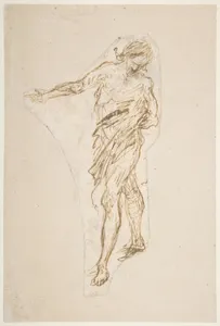 Standing Male Figure with Right Arm Extended (recto); Seated Male Figure (verso)