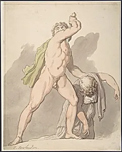 Standing Nude Man Supporting Fainting Female (Ludovisi Gaul in the Uffizi) by Thomas Rowlandson