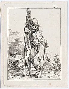 Standing Soldier Holding a Rolled Flag