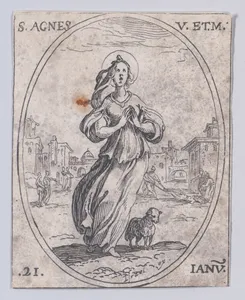 Ste. Agnés, vierge et martyre (St. Agnes, Virgin and Martyr), January 21st, from "Les Images De Tous Les Saincts et Saintes de L'Année" (Images of All of the Saints and Feast Days of the Year)