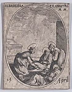Ste. Basilisse et Ste. Anastasie (St. Basilissa and St. Anastasia), April 15th, from "Les Images De Tous Les Saincts et Saintes de L'Année" (Images of All of the Saints and Religious Events of the Year) by Jacques Callot|Israël Henriet