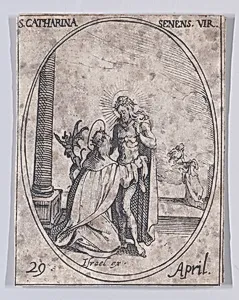 Ste. Catherine de Sienne, vierge (St. Catherine of Siena, Virgin), April 29th, from "Les Images De Tous Les Saincts et Saintes de L'Année" (Images of All of the Saints and Religious Events of the Year) by Jacques Callot|Israël Henriet