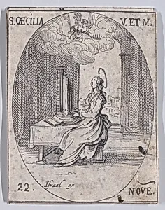 Ste. Cécile, vierge et martyre (St. Cecilia, Virgin and Martyr), November 22nd, from "Les Images De Tous Les Saincts et Saintes de L'Année" (Images of All of the Saints and Religious Events of the Year) by Jacques Callot|Israël Henriet